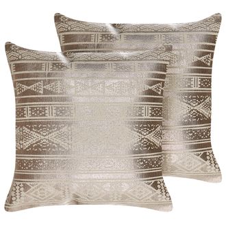 Beliani Beliani - Conjunto De 2 Cojines De Algod&oacute;n Rosa Dorado 50 X 50 Cm Geom&eacute;trico Oujda