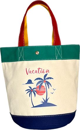 Generic Canvas Tote Bag with Colour-Block and Tropical Pattern Stylish Shoulder or Hand Carry for Daily Commuting and Shopping (White, 8.27 &times; 7.87 &times; 9.84 in)