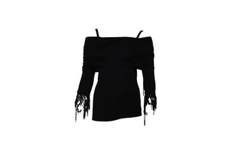 Isa Arfen Off-shoulder Sequin Detail Top in Black Wool