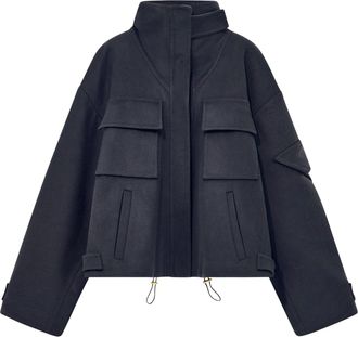 Giorgio Armani Boxy Cropped High-Collar Black Peacoat