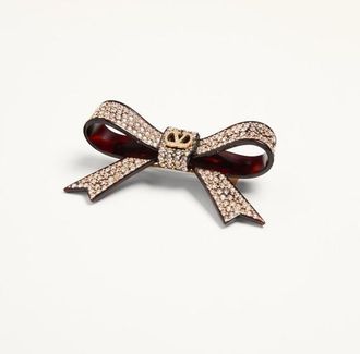 Valentino Garavani Fermaglio Fiocco Per Capelli Vlogo Signature In Resina, Metallo E Cristalli Donna TARTARUGA/ORO/CRYSTAL UNI