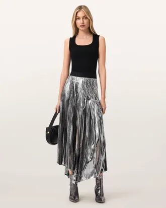 AllSaints Jax Pleated Midi Skirt