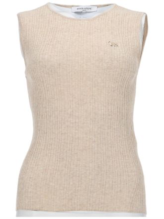 Maison Kitsun&eacute; Neutral Baby Fox Ribbed Knit Tank Top