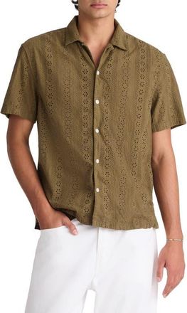 Madewell Short Sleeve Button-Up Shirt in Embroidered Cotton in Olive at Nordstrom, Size Xx-Large