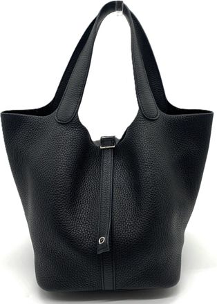 Herm&egrave;s Picotin Black Taurillon Clemence Leather Handbag Tote Bag (Pre-Owned)