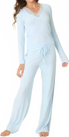 PJ Salvage Lacey Basics Long Pajama Set In Blue Haze