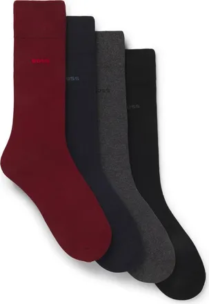 BOSS Assorted 4-Pack Solid Cotton Blend Dress Socks Gift Box in Black Multi Assorted at Nordstrom, Size 7-13