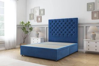 Sloomy Mayfair Plush Divan Bed Base 4 Drawers - 54 Headboard in Blue | Size: Double