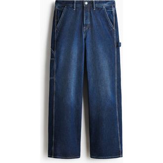 H&M Loose Carpenter Jeans in Dark Denim Blue at Nordstrom, Size 31 X 32