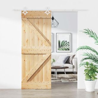 Berkfield Home Sliding Door with Hardware Set 85x210 cm Solid Wood Pine in Brown