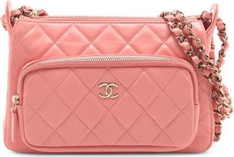 Chanel 2021-2025 Small Quilted Lambskin Clutch with Chain Shoulder Bag crossbody bag - women - Lambskin - One Size - Pink