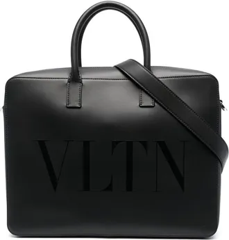 Valentino Garavani logo-print laptop bag - men - Metal/Bovine Split Leather/Bovine Split Leather/Calf Leather/Cotton - OS - Black