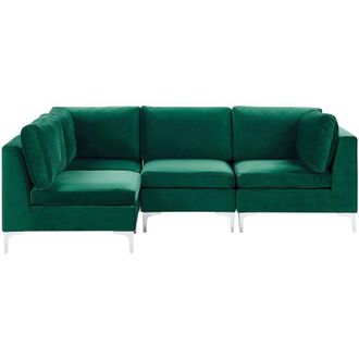 Beliani Sof&aacute; Esquinero 4 Plazas De Terciopelo Verde Derecho Asiento Patas Metal Glamour Evja