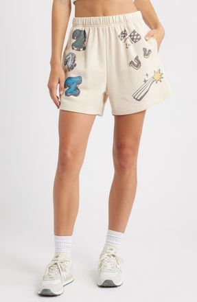 The Mayfair Group Feeling Lucky Graphic Sweat Shorts in Cream at Nordstrom, Size Medium