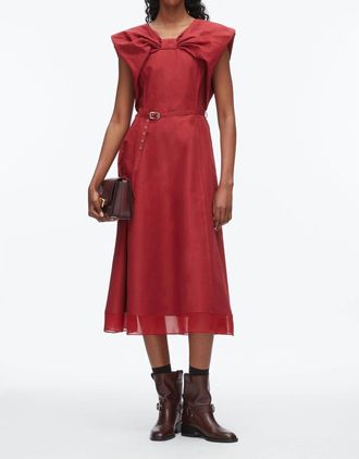 3.1 Phillip Lim Sleeveless Draped Bow Midi Dress With Belt In Crimson