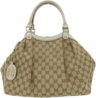 Gucci Pre-owned Vintage Canvas Handbag - Dames - Vintage Handtas - Beige - ONE Size - Vintage