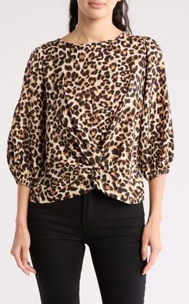 Renee C Leopard Front Twist Three-Quarter Sleeve Top in Chocolate at Nordstrom Rack, Size X-Small