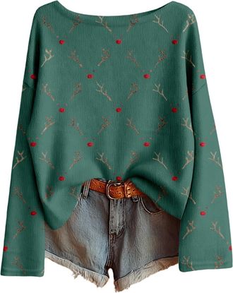 Generic christmas jumpers for women Christmas Jumper 2025 Xmas Printed Ladies Tops Long Sleeves Crew Neck Knitted Jumpers Soft Comfortable xmas Pullover Sweat