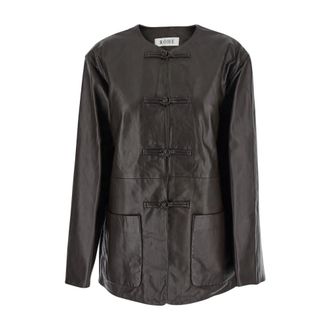 Róhe Jassen, Dames, Bruin, M, Bruine Leren Jas met Toggle Sluiting