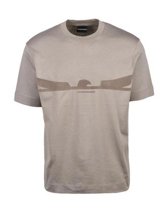 Emporio Armani Grey Minimalist Graphic Crewneck Cotton T-Shirt