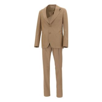 Lardini Single Breasted Suits, male, Brown, Size: XL Iconic Cotton Two-Piece Suit