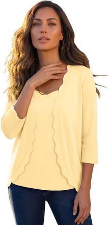 Roaman's Scalloped Cardigan And Tank Set in Banana at Nordstrom, Size 12
