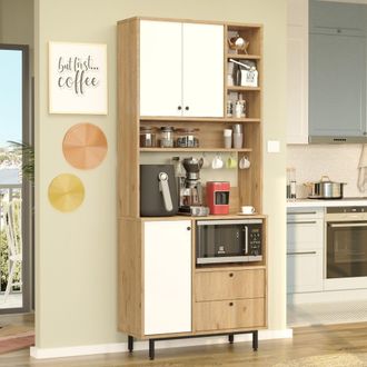 Dmora Credenza Romallo, Alacena 2 Cajones, 8 Estantes, Puerta Abatible, Corredera, 88x36x205h Cm, Roble Marr&oacute;n