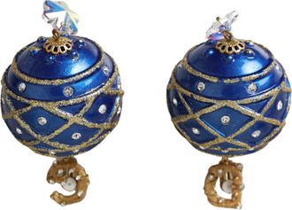 Dolce & Gabbana Gold Brass Blue Dangle Christmas Ball Crystal Clip On Womens Earrings (Pre-Owned)