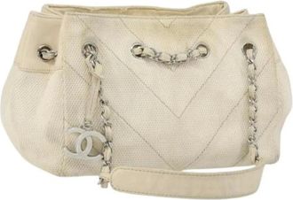 Chanel Pre-owned Bucket Bags, female, White, Size: ONE SIZE Pre-owned Vintage Canvas Bucket Bag