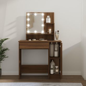 Berkfield Home Dressing Table with LED Brown Oak 86.5x35x136 cm