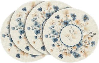 OEM 4 Manteles Individuales Redondos Con Dise&ntilde;o De Flores Primaverales De 35,5 Cm (14 Pulgadas) - Decoraci&oacute;n De Temporada Para La Mesa Del Comedor