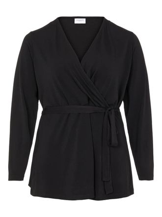 Vila EVOKED BY VILA Womens Viborneo L/S Wrap Top/SU/CUR-NOOS Long-Sleeved Wrap Shirt, Black, 50
