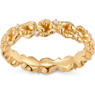Made by Mary Cubic Zirconia Birthstone Flower Eternity Band Ring in Gold February at Nordstrom, Size 10