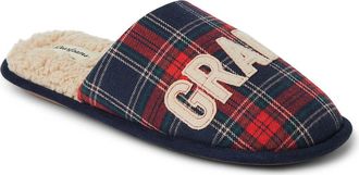 Dearfoams Carson Grandbear Faux Shearling Slipper in Navy Plaid at Nordstrom Rack, Size X-Large