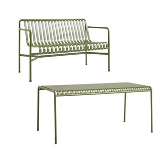 HAY Palissade Tisch + Dining Bench, olive