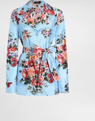 Dolce & Gabbana Flower Bouquet-print Silk Vanity Shirt - Woman Shirts And Tops Multicolor 36