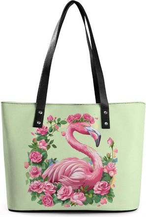 Generic Flamingo with Flowers Tote Bags for Women Cute Shoulder Purses Handbags