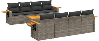 vidaXL Set De Muebles De Jard&iacute;n 9 Pzas Y Cojines Rat&aacute;n Sint&eacute;tico Gris Vidaxl