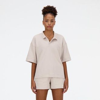 New Balance Donna Linear Heritage French Terry Collared Shirt in Grigio, Taglia XL