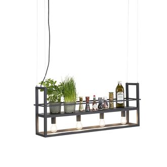 QAZQA Moderno L&aacute;mpara Colgante Inteligente Negra Con Estante Incl. 4 Wifi A60 - Cage Rack Acero Alargada Adecuado Para Led Max. 4 X 4.9 Watt - Qazqa