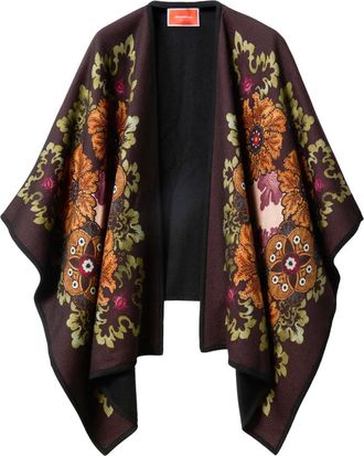 La DoubleJ floral-patterned wool cape - Red