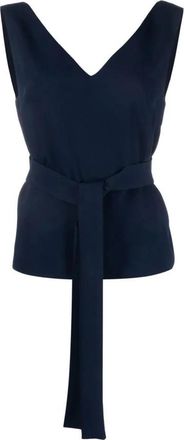 P.A.R.O.S.H. Blauwe Polyester Blouse met V-hals - Dames - Tops zonder mouwen - Blauw - L - Polyester - Tops