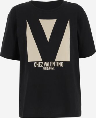 Valentino Garavani Black Roundneck Printed T-Shirt