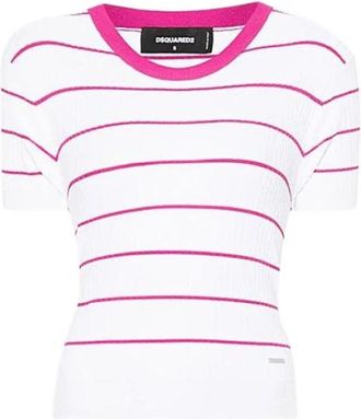 Dsquared2 Short-Sleeve Ribbed Sweater - Dames - T-shirts - Wit - M - Polyester - Tops