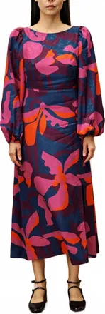 FRNCH Floral Long-Sleeve Midi Dress In Pink