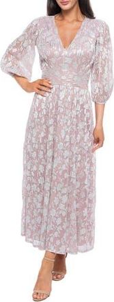 Marina Rossini Floral Balloon Sleeve Pliss&eacute; Dress in Blush at Nordstrom Rack, Size X-Large