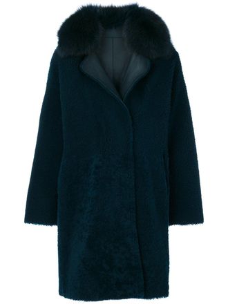 Guy Laroche Cappotto vintage con colletto di pelliccia - Blu