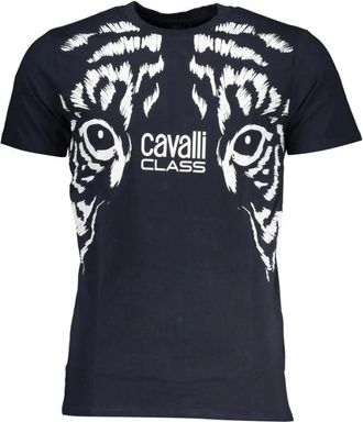 Cavalli Blauwe Tijger Grafische Tee Korte Mouwen - Heren - T-shirts - Blauw - XL - Katoen - Tops