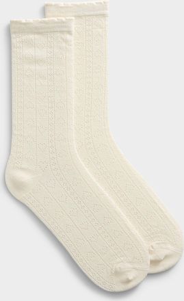 Simons Womens Scalloped edge heart pointelle-knit socks
