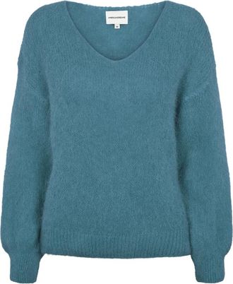 Americandreams Milana LS Alpaca Pullover - Dames - V-hals truien - Blauw - S - Wol - Truien & Vesten